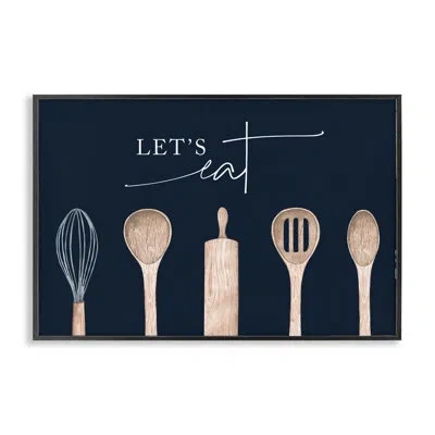 Stupell Industries Let's Eat Kitchen Utensils Framed Giclee, Design By Lux + Me Designs In Midnight Black Framed Giclee