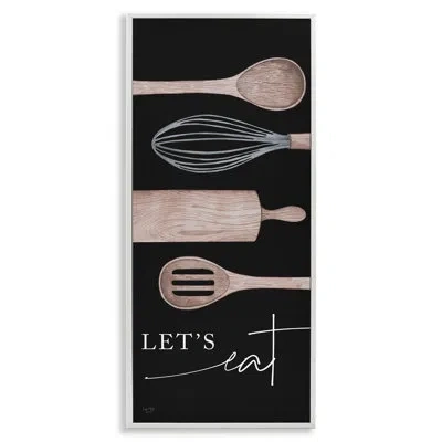 Stupell Industries Let's Eat Varied Kitchen Cooking Utensil Phrase By Lux + Me Designs - Floater Frame Graphic Art Prin In Coastal White Framed Giclee