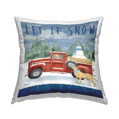 Stupell Industries Let It Snow Seasonal Dogs Red Truck Outdoor Printed Pillow By Paul Brent In Blue;green;red