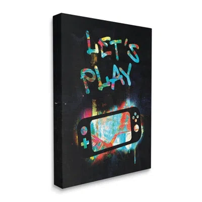 Stupell Industries Let's Play Video Games Neon Street Style By Victoria Barnes - Floater Frame Graphic Art On Canvas In Wrapped Canvas