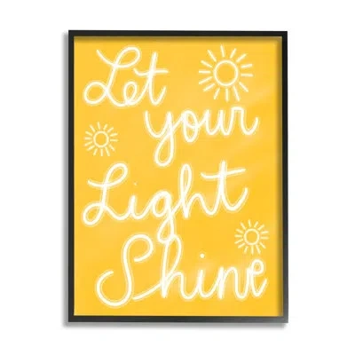 Stupell Industries Let Your Light Shine Yellow Phrase On Wood By Ashley Singleton Graphic Art In Midnight Black Framed Giclee