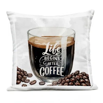Stupell Industries Life Begins After Coffee Design By Kim Allen Outdoor Printed Pillow In Black