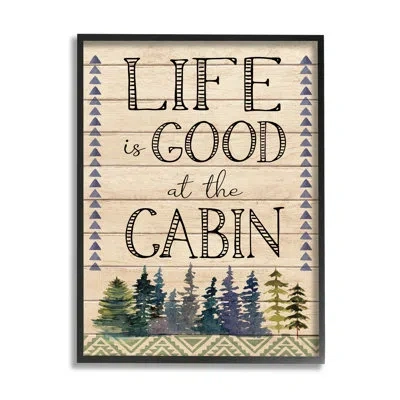 Stupell Industries Life Good At The Cabin Geometric - Floater Frame Graphic Art On Wood In Midnight Black Framed Giclee