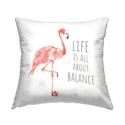 Stupell Industries Life Is About Balance Motivational Phrase Pink Flamingo Decorative Printed Throw Pillow By Reesa Qua In Beige