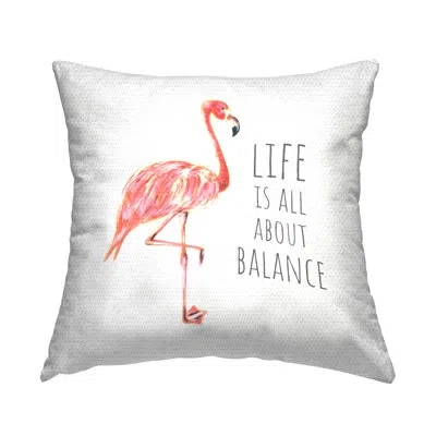 Stupell Industries Life Is About Balance Motivational Phrase Pink Flamingo Outdoor Printed Pillow By Reesa Qualia In Black;white;pink