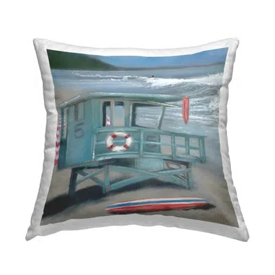 Stupell Industries Lifeguard Stand On Shore Decorative Printed Throw Pillow Design By Matthew Piotrowicz In Blue