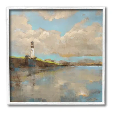 Stupell Industries Lighthouse & Clouds Reflection Framed Giclee Art By Trevor Copenhaver In Coastal White Framed Giclee