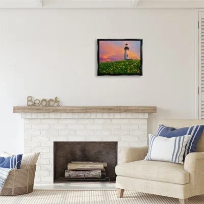 Stupell Industries Lighthouse In Meadow Sunrise Canvas Wall Art Design By Dennis Frates In Jet Black Floater Frame