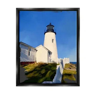 Stupell Industries Lighthouse Ocean Beach View Framed Floater Canvas Wall Art By Emily Kalina In Jet Black Floater Frame