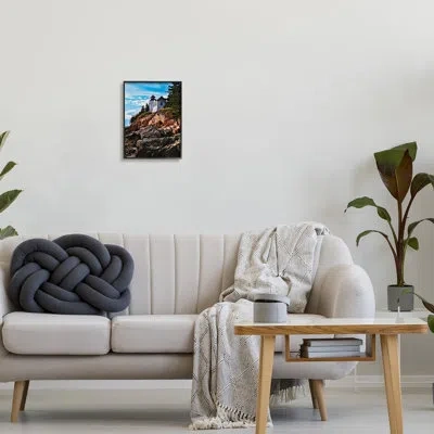 Stupell Industries Lighthouse On Cliff On Wood By Joseph Elliott Photograph In Midnight Black Framed Giclee