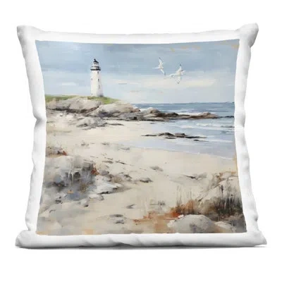 Stupell Industries Lighthouse On Rocky Shore Decorative Printed Throw Pillow Design By Lsr Creative Studio In Blue
