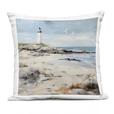Stupell Industries Lighthouse On Rocky Shore Outdoor Printed Pillow Design By Lsr Creative Studio In Blue