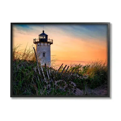 Stupell Industries Lighthouse Sunset Coastal Nature By Rick Berk - Floater Frame Photograph On Wood In Midnight Black Framed Giclee