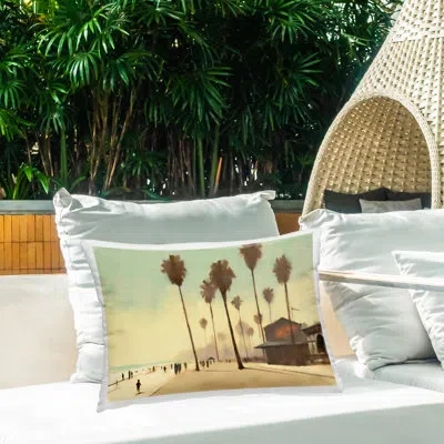 Stupell Industries Lights In Misty Canal Outdoor Printed Pillow By Noah Bay In Blue