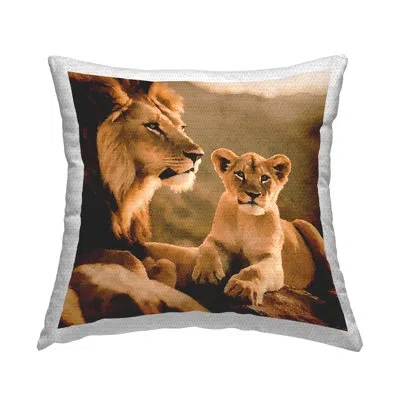 Stupell Industries Lion & Cub Portrait Outdoor Printed Pillow By Noah Bay In Tan
