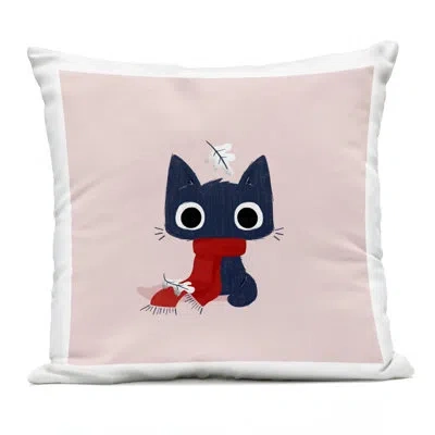 Stupell Industries Little Kitten In Scarf Design By Sarah Hickman Outdoor Printed Pillow In Pink