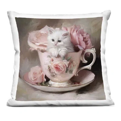 Stupell Industries Little Teacup Kitten Decorative Printed Throw Pillow, Design By Tina Lecour, 18 X 7 X 18 In Pink