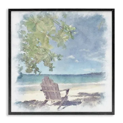 Stupell Industries Lone Chair Beach Shore Framed Giclee Art By Noah Bay In Midnight Black Framed Giclee