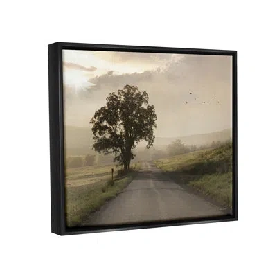 Stupell Industries Lone Tree Quiet Morning Road Rural By Lori Deiter - Floater Frame Print On Canvas In Jet Black Floater Frame