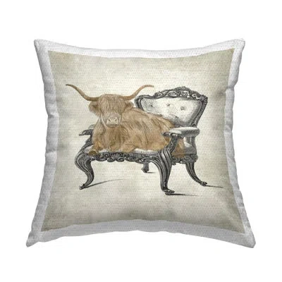 Stupell Industries Longhorn & Antique Chair Outdoor Printed Pillow By Elizabeth Medley In Tan