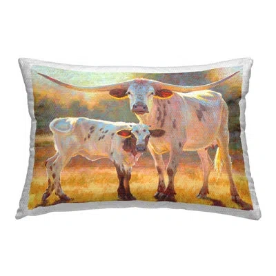 Stupell Industries Longhorn & Calf Outdoor Printed Pillow By Rita Kirkman In Brown;yellow