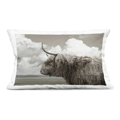 Stupell Industries Longhorn Cattle & Clouds View Decorative Printed Throw Pillow Design By Cad Designs In Gray