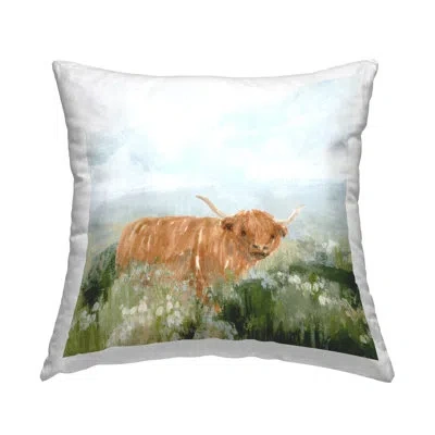 Stupell Industries Longhorn Cattle Country Field Decorative Printed Throw Pillow Design By June Erica Vess In Tan
