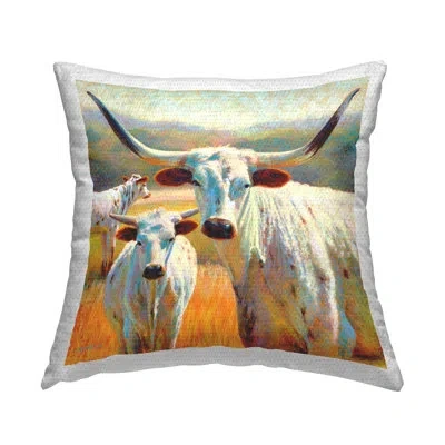 Stupell Industries Longhorn Cow Calf Farm Outdoor Printed Pillow By Rita Kirkman In Brown;white;orange