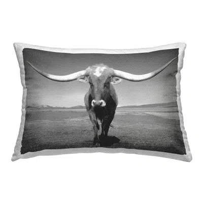 Stupell Industries Longhorn Cow Portrait Outdoor Printed Pillow By Steve Toole In Black;white