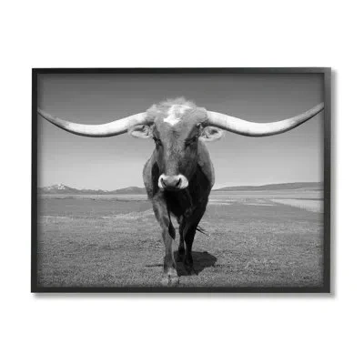 Stupell Industries Longhorn In Countryside By Steve Toole In Midnight Black Framed Giclee
