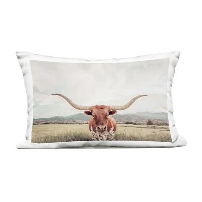 Stupell Industries Longhorn Portrait Open Meadow Outdoor Printed Pillow, Design By Sisi And Seb In Green