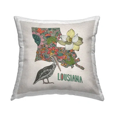 Stupell Industries Louisiana Magnolia Blossom Pelican Outdoor Printed Pillow By Valentina Harper In Green;gray;red