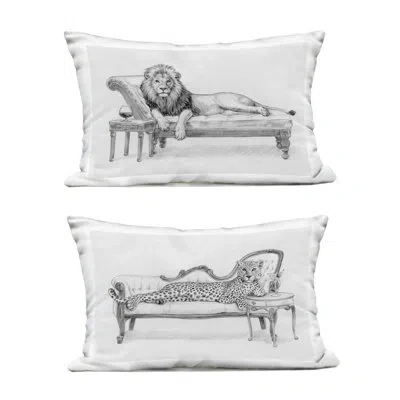 Stupell Industries Lounging Jungle Beasts 2 Piece Outdoor Printed Pillow Set Design By Victoria Barnes In Gray