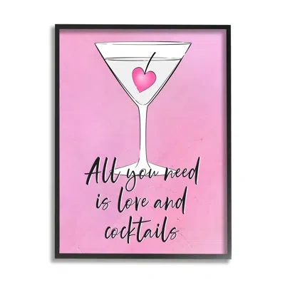 Stupell Industries Love & Cocktails Pink Martini Framed On Wood By Martina Pavlova Graphic Art In Midnight Black Framed Giclee