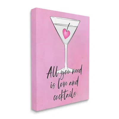 Stupell Industries Love And Cocktails Pink Martini On Canvas Graphic Art In Black;white;pink