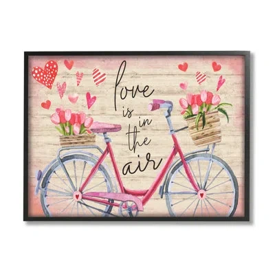 Stupell Industries Love In The Air Tulip Bike Basket By Nd Art - Floater Frame Graphic Art On Wood In Midnight Black Framed Giclee