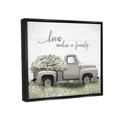 Stupell Industries Love Makes Family Flower Blossom Filled Truck By Lori Deiter - Floater Frame Print On Canvas In Jet Black Floater Frame