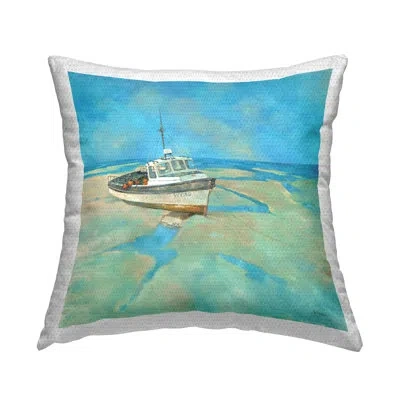 Stupell Industries Low Tide Watercraft Boat Beach Outdoor Printed Pillow By Graham Reynolds In Blue;brown;green