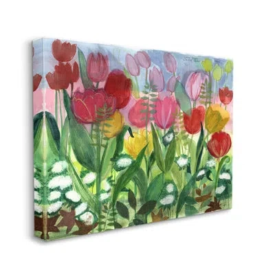 Stupell Industries Lush Varied Spring Tulips Blooming Flower Meadow - Floater Frame Painting On Canvas In Wrapped Canvas