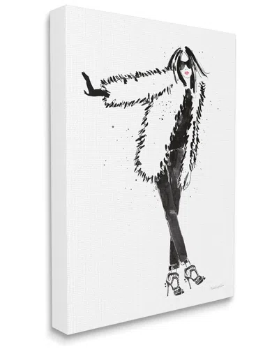 Stupell Industries Luxurious Fashionista Sassy Glam Pose Fur Coat Stretched Canvas Wall Art By Merce In White