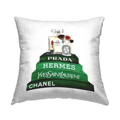 Stupell Industries Makeup Cosmetics Atop Glam Brand Bookstack Outdoor Printed Pillow By Amanda Greenwood