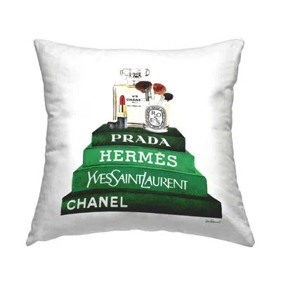 Stupell Industries Makeup Cosmetics Atop Glam Brand Bookstack Printed Throw Pillow By Amanda Greenwood