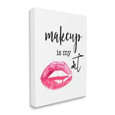 Stupell Industries Makeup Is My Art Glam Lips Style By Daniela Santiago - Floater Frame Textual Art On Canvas In Wrapped Canvas