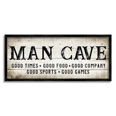 Stupell Industries Man Cave Rustic Grain Pattern Sign By Cad Designs - Floater Frame Textual Art On Wood In Midnight Black Framed Giclee