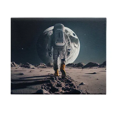 Stupell Industries Man On Moon Outer Space Astronaut Canvas Art In Black