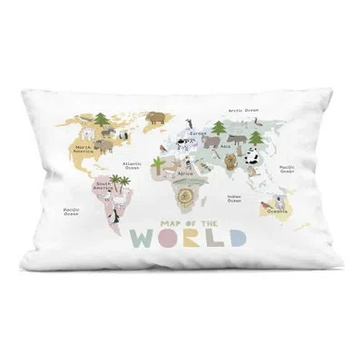 Stupell Industries Map Of World Pastel Animals Decorative Printed Throw Pillow, Design By Carla Daly In White