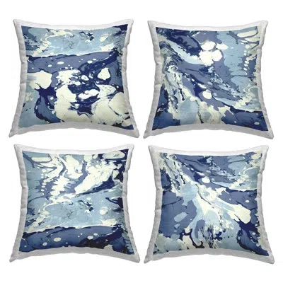 Stupell Industries Marbled Blue Abstract Fluid Forms 4 Piece Outdoor Printed Pillow Set By Danielle Carson In Blue;white