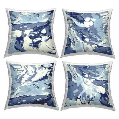 Stupell Industries Marbled Blue Abstract Fluid Forms Printed Throw Pillow Design By Danielle Carson (set Of 4) In Beige