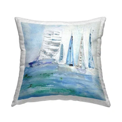 Stupell Industries Maritime Outlined Sailboats Design By Val Rhodes Outdoor Printed Pillow In Blue