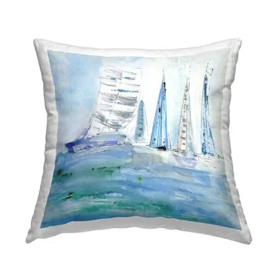 Stupell Industries Maritime Outlined Sailboats Design By Val Rhodes Throw Pillow In Blue